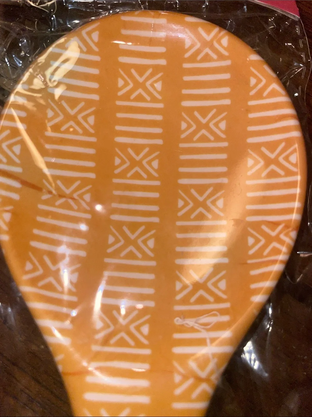 Izzy & Liv Yellow and White Bamboo Serving Spoon with Tribal Pattern